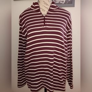 Womens L.L. Bean Burgandy and White Striped Long Sleeve Pullover Size Large